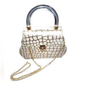 Costablanca Vintage Cream and Gold Crossbody Bag with Crocodile Texture